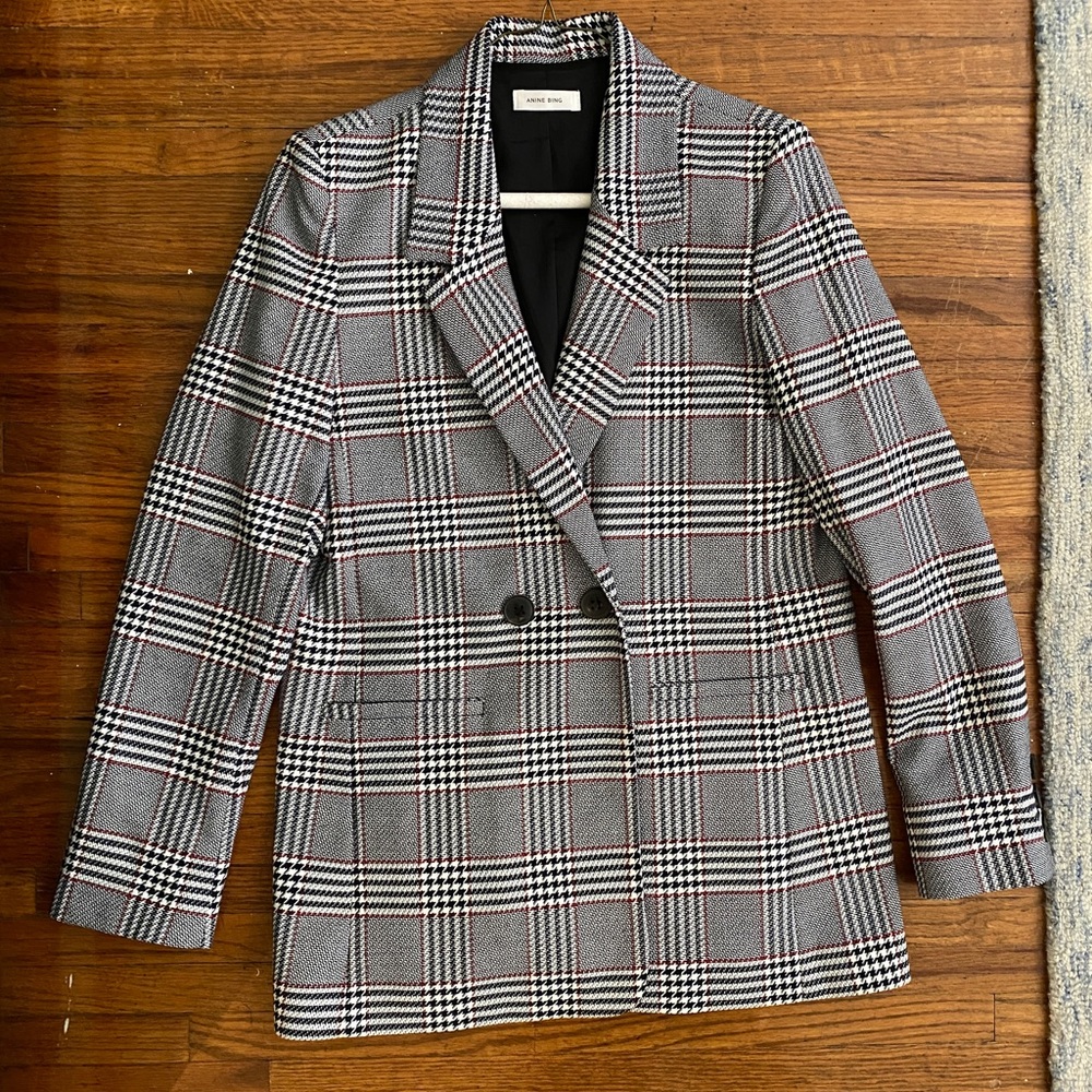 Anine Bing Madeleine Plaid Blazer
